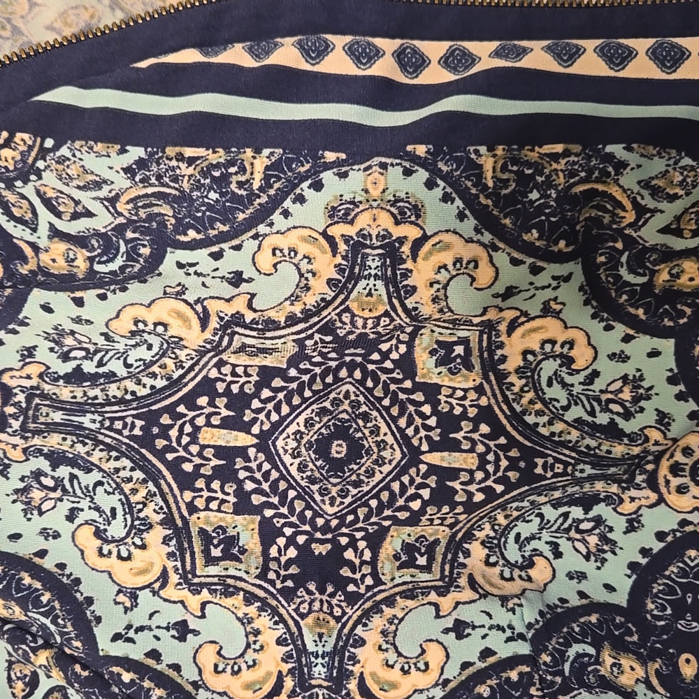 ⛱️Belle Kim Gravel Aqua Print Zip Front 3/4 Sleeve Top Size XL - Picture 6 of 9